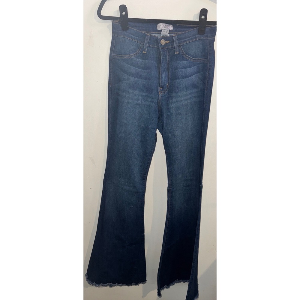 Judy Blue 5127 High Waist Flare Jeans Medium Wash Raw Hem Size 5/27